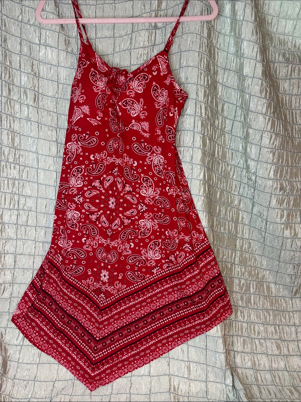 NOBO Red Bandana-Print Mini Slip Dress with Spaghetti Straps